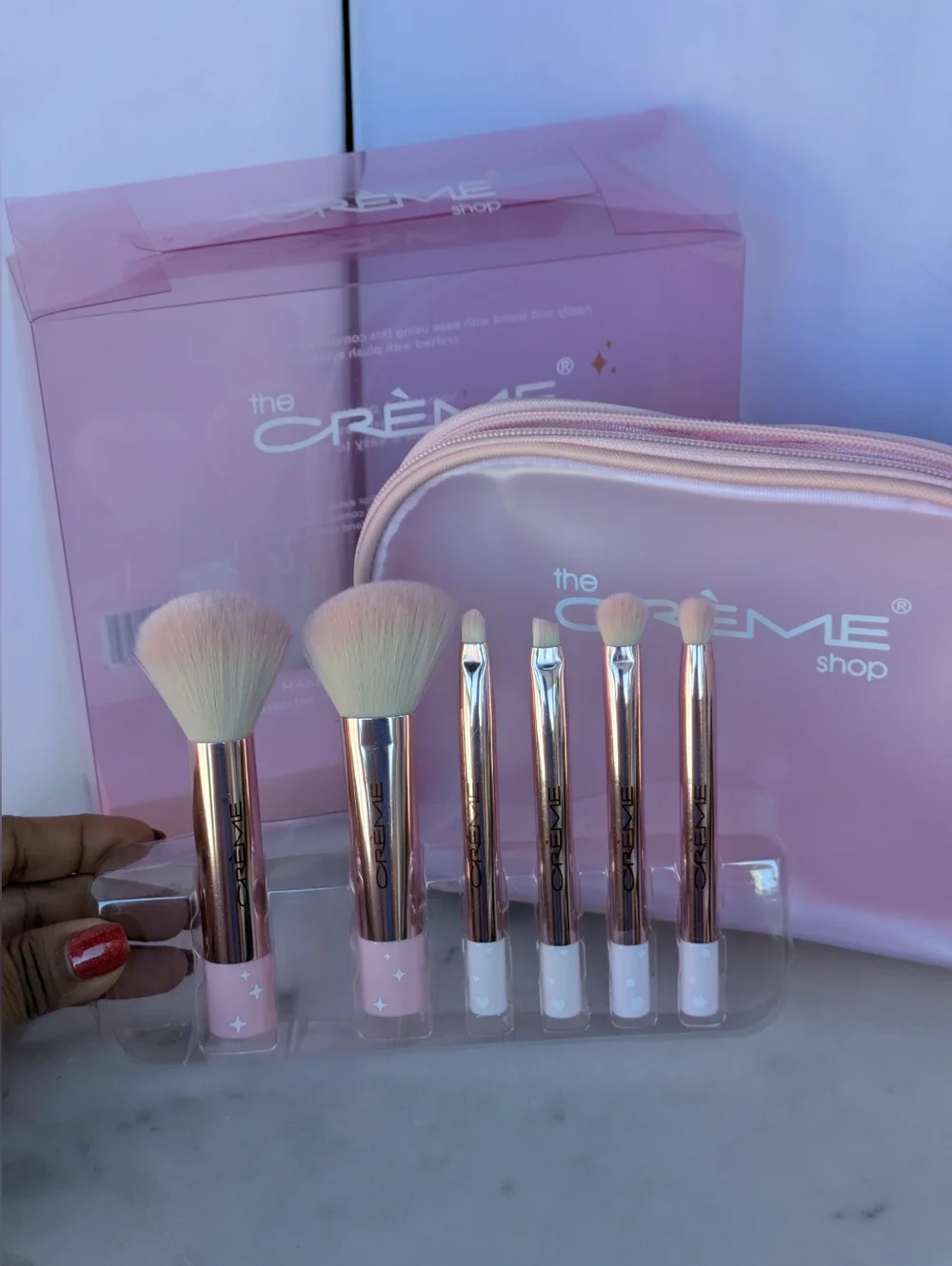 The Crème Shop Rose Gold Pink 6 Piece Makeup Brush Set Pouch